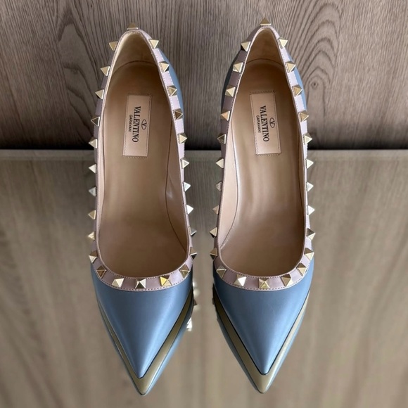 Valentino Greyish-Blue Nappa Leather Rockstud Pump Heels